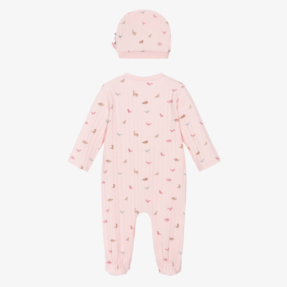 Mayoral Для новорожденных-Pink Ribbed Cotton Dinosaur Babygrow Set | Childrensalon