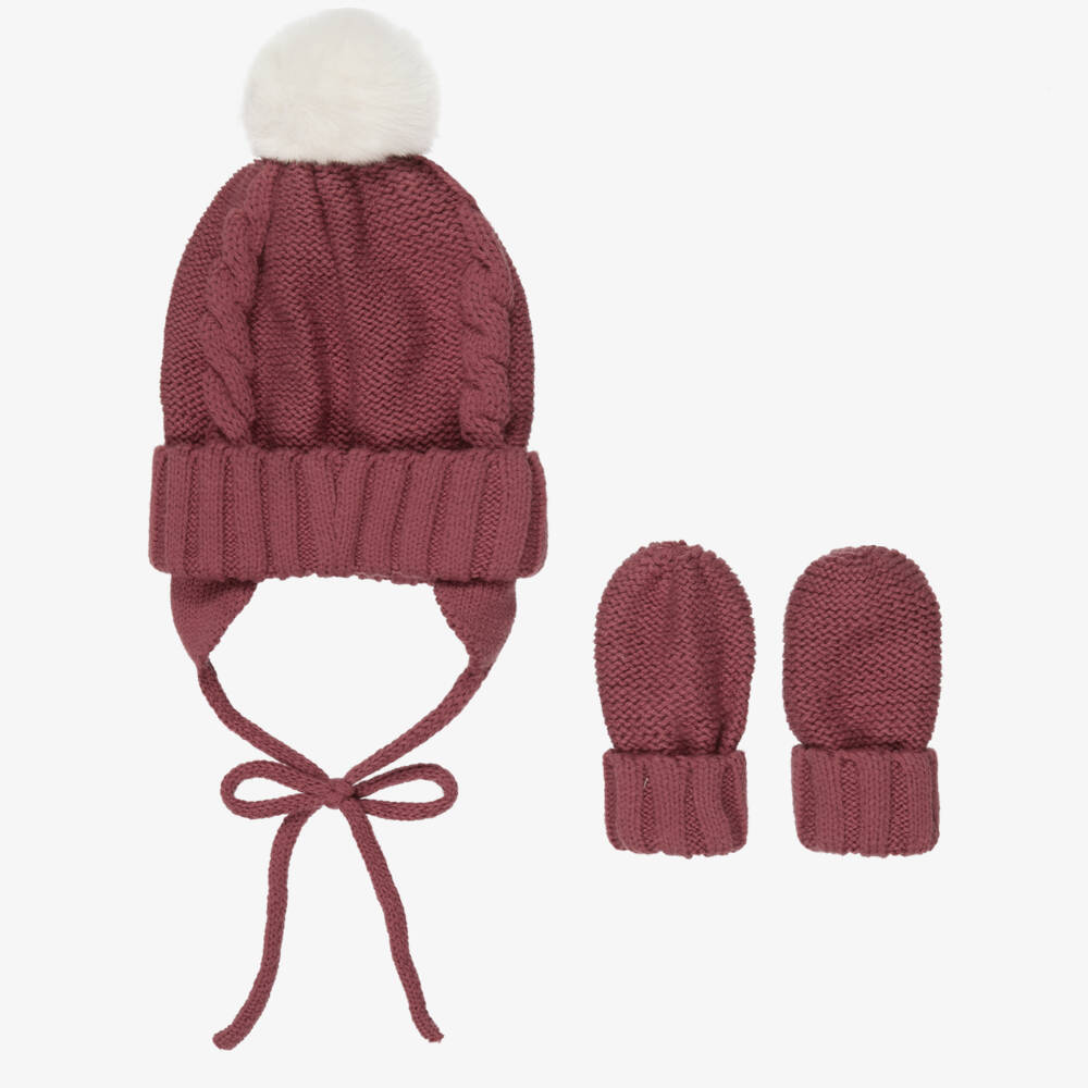 Mayoral Для новорожденных-Red Cable Knit Baby Hat & Mittens Set | Childrensalon