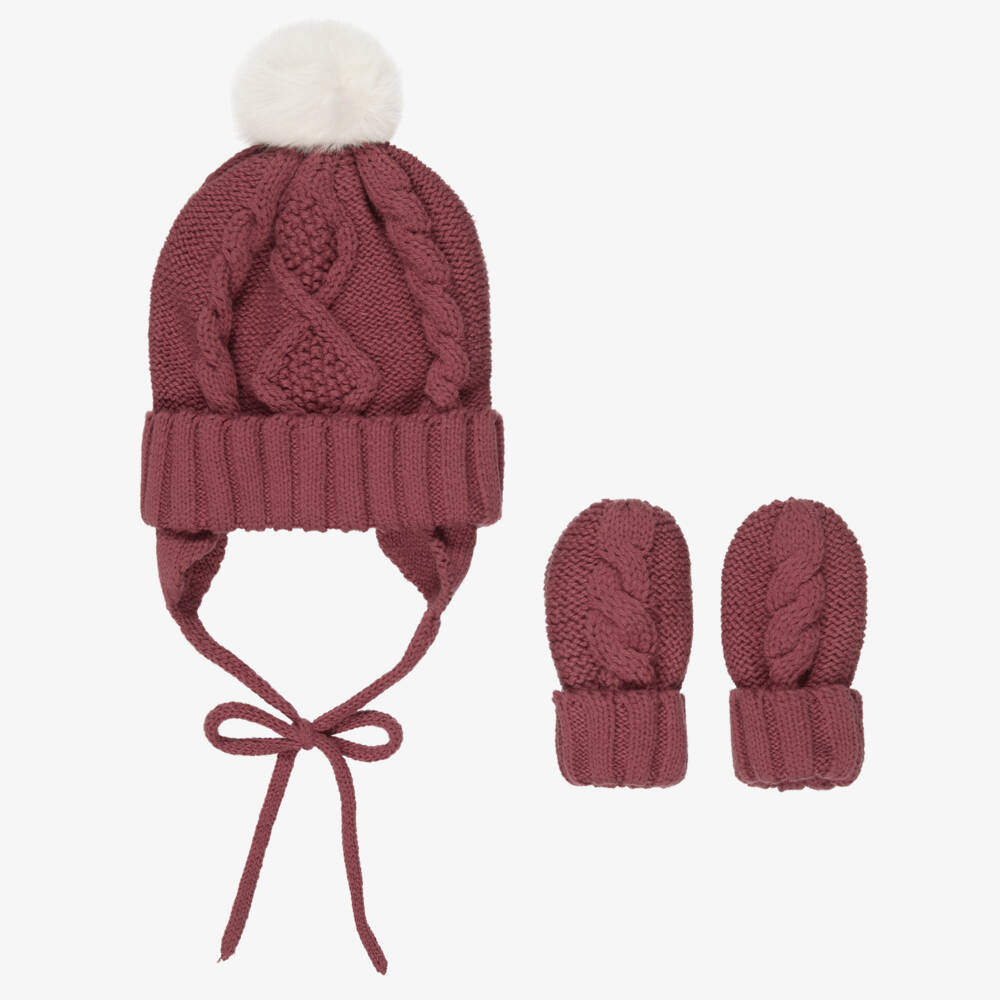 Mayoral Для новорожденных-Red Cable Knit Baby Hat & Mittens Set | Childrensalon