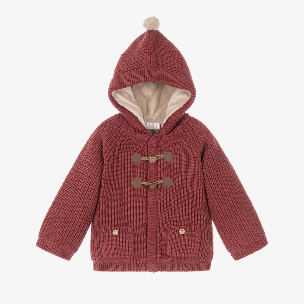 Mayoral Для новорожденных-Red Knitted Baby Pram Coat with Pom-Pom Hood | Childrensalon