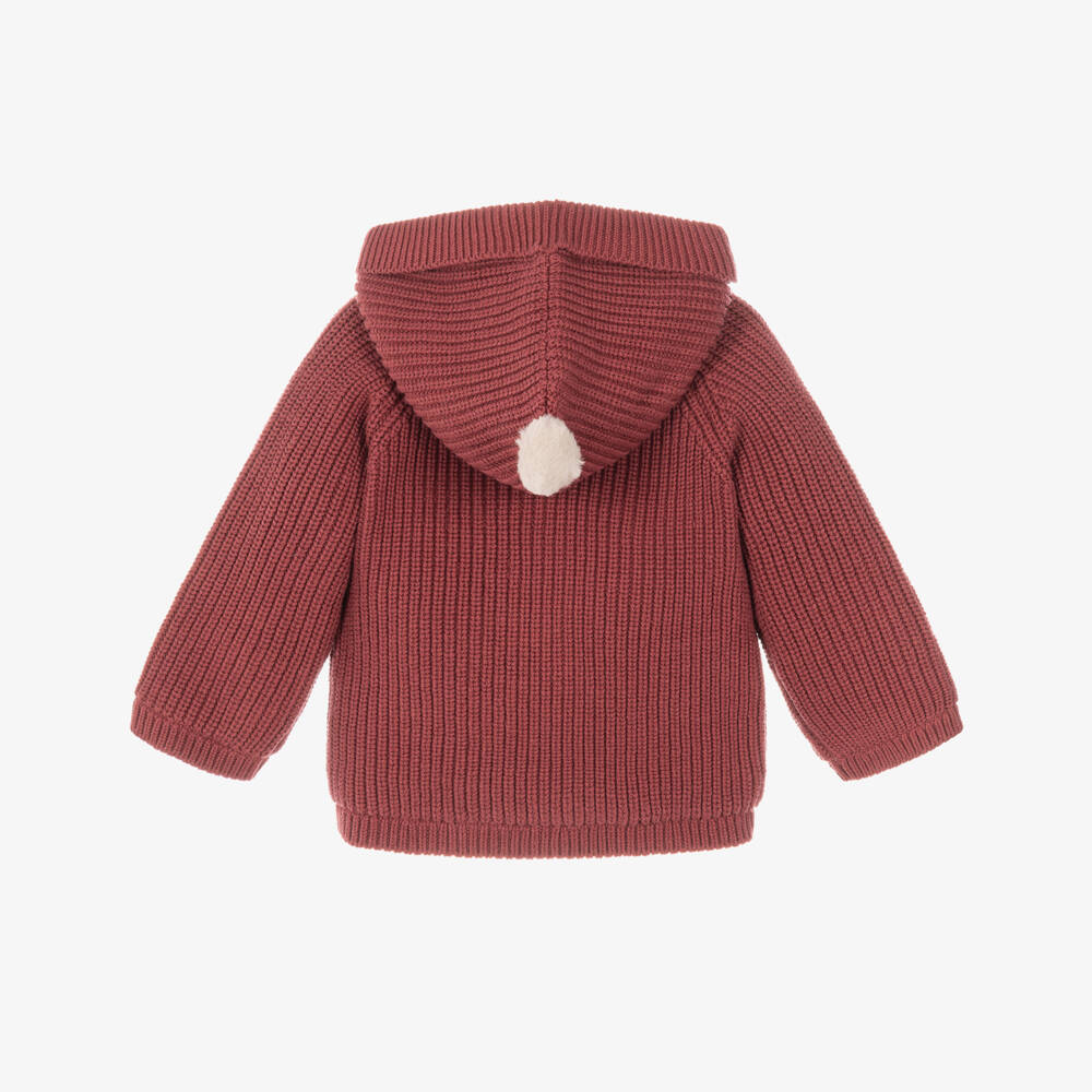 Mayoral Для новорожденных-Red Knitted Baby Pram Coat with Pom-Pom Hood | Childrensalon
