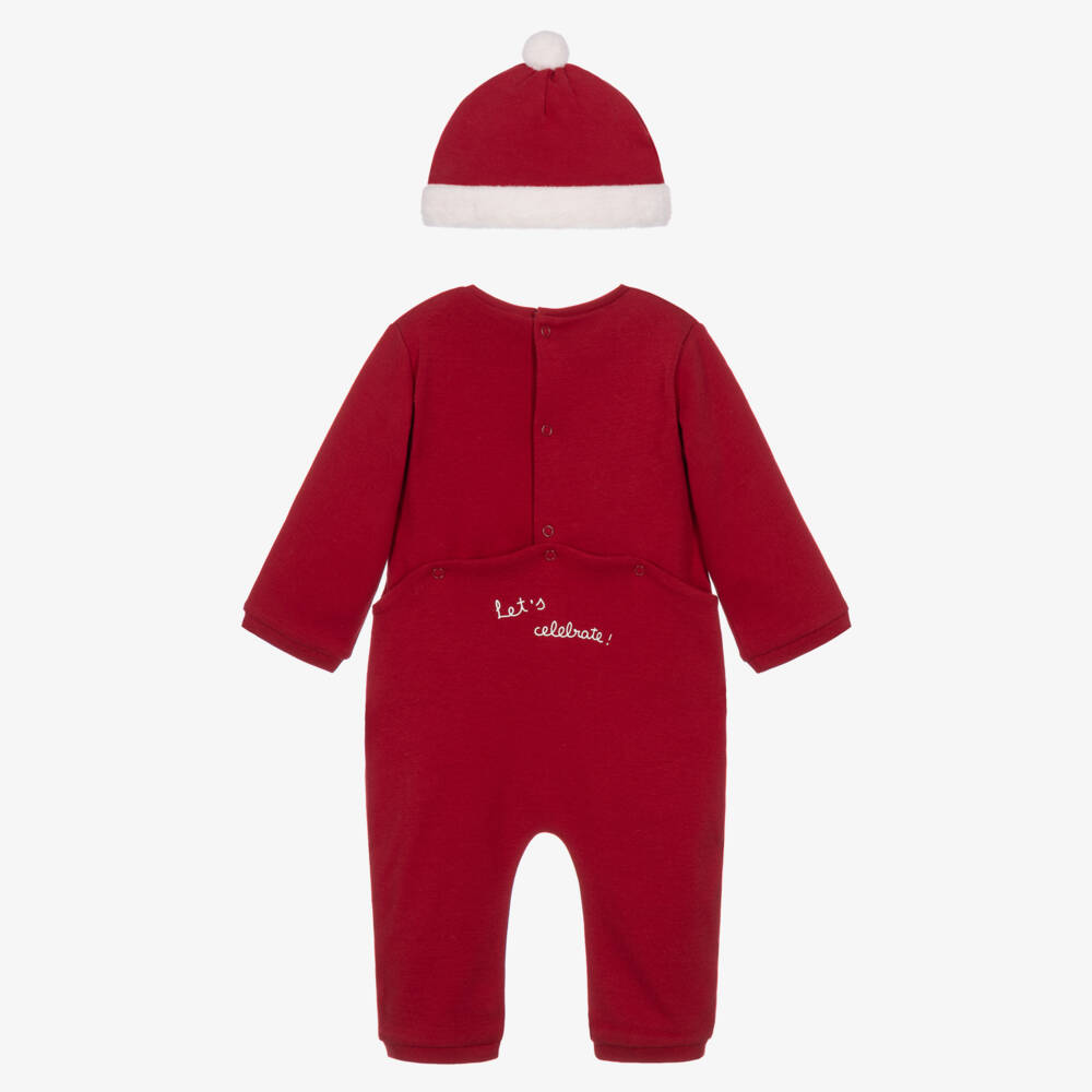 Mayoral Newborn-Red Reindeer Romper & Hat Set in Cotton Jersey | Childrensalon