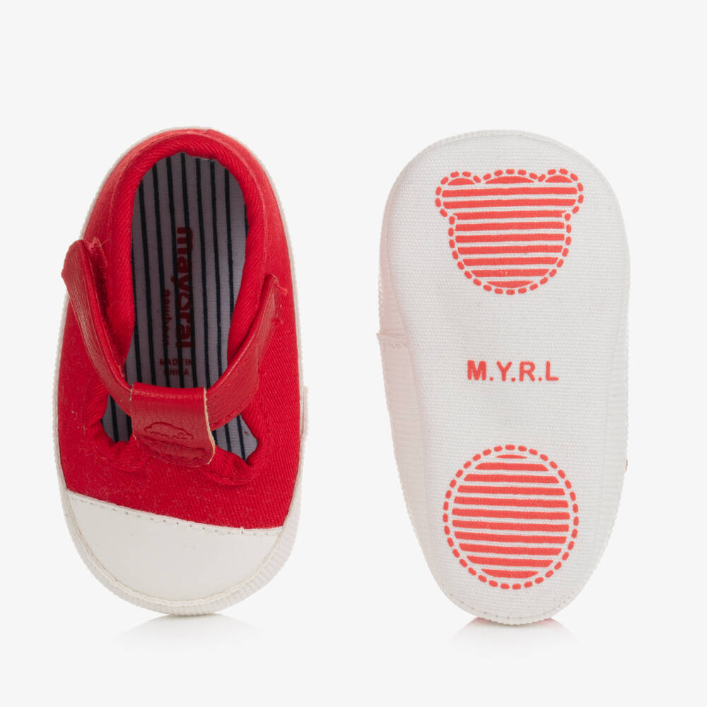 Mayoral-Red & White Canvas Pre-Walker Shoes | Childrensalon