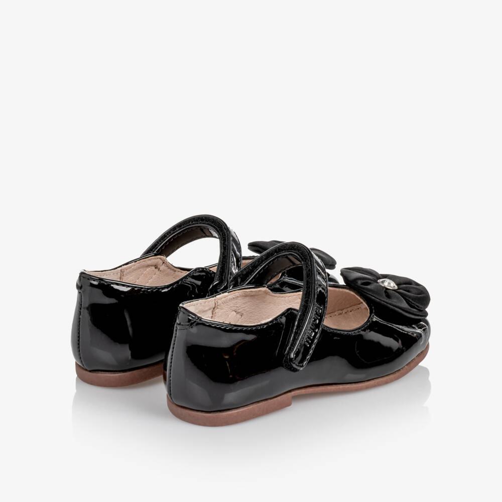 Mayoral-Toddler Girls Black Patent Shoes with Embellished Flower | Childrensalon