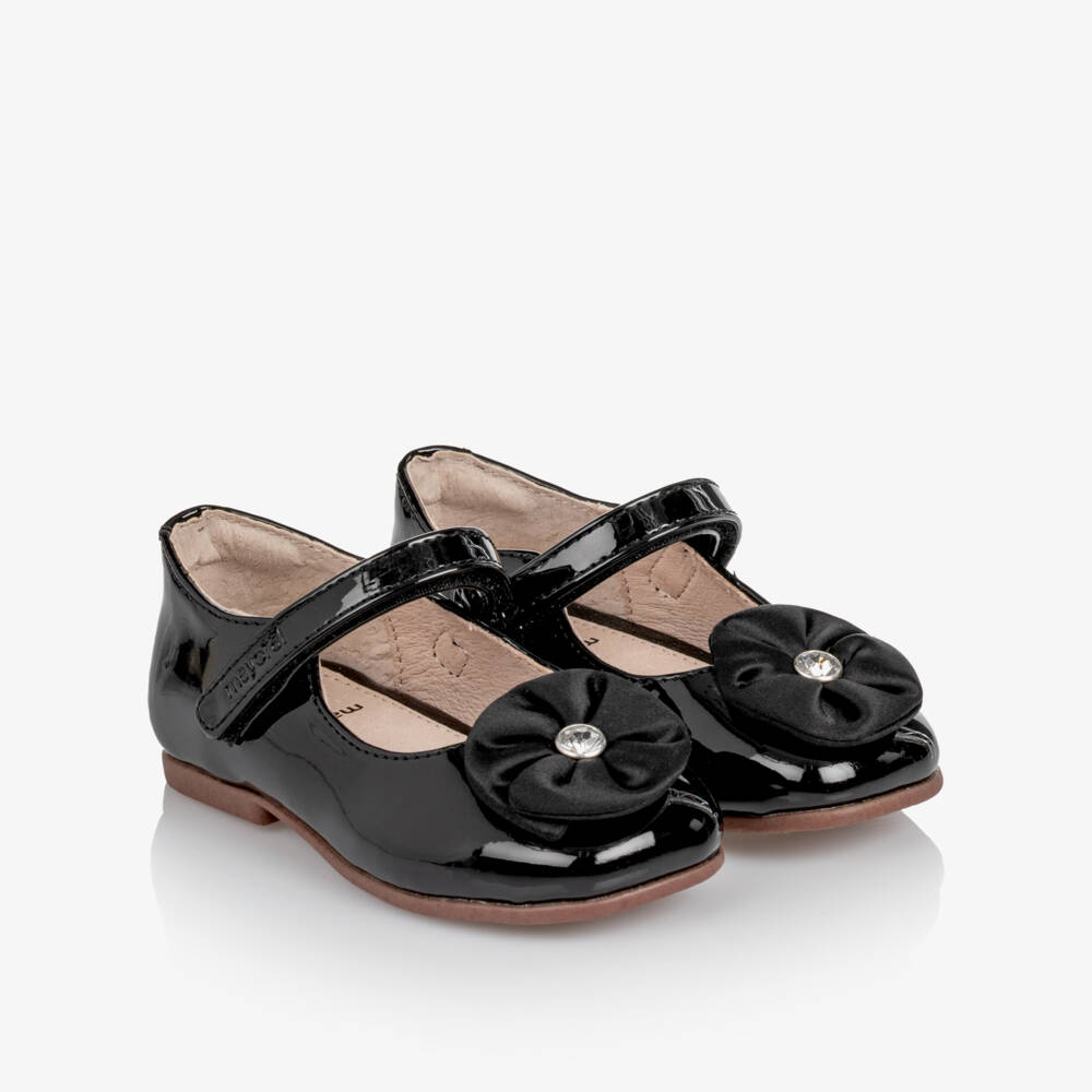 Mayoral-Toddler Girls Black Patent Shoes with Embellished Flower | Childrensalon