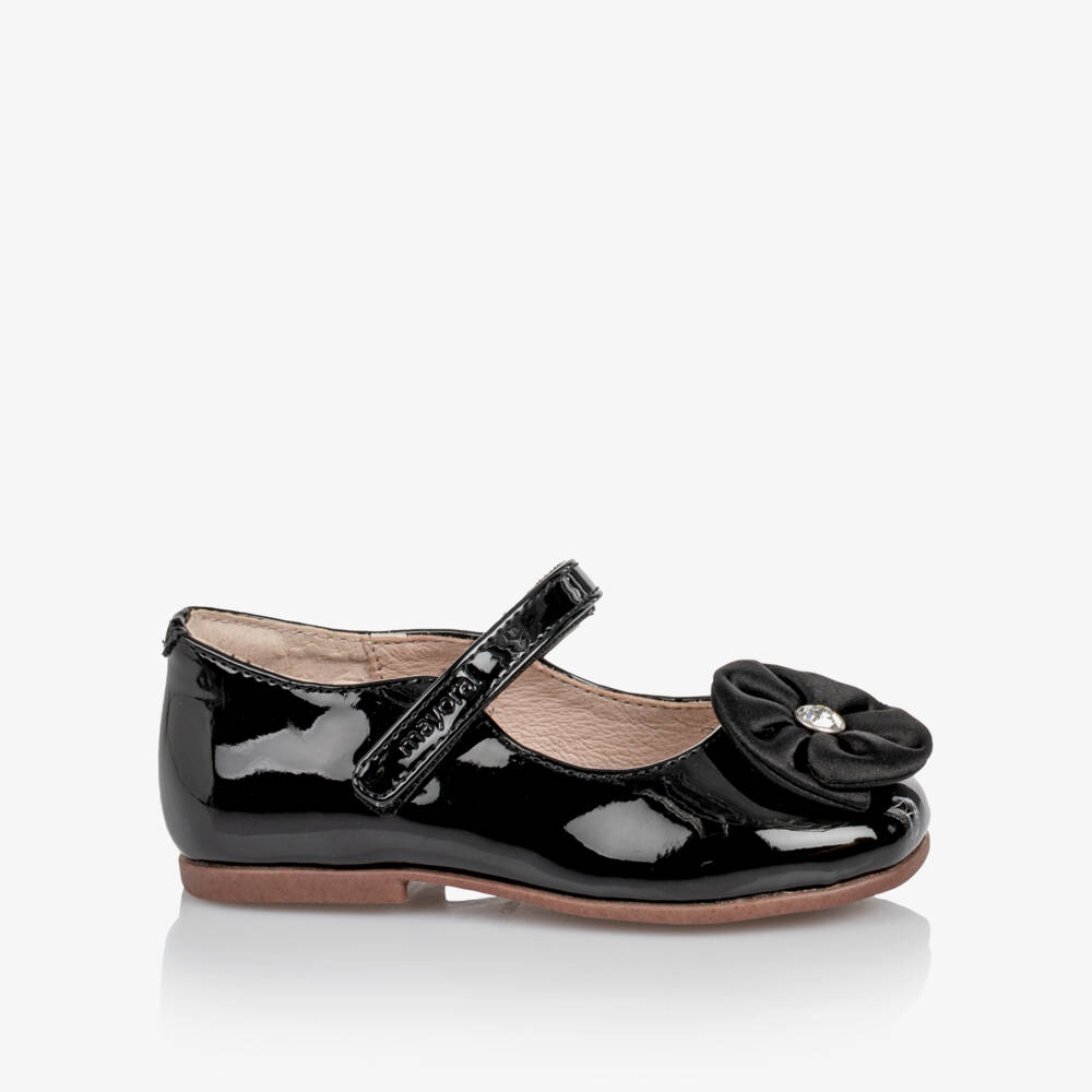 Mayoral-Toddler Girls Black Patent Shoes with Embellished Flower | Childrensalon