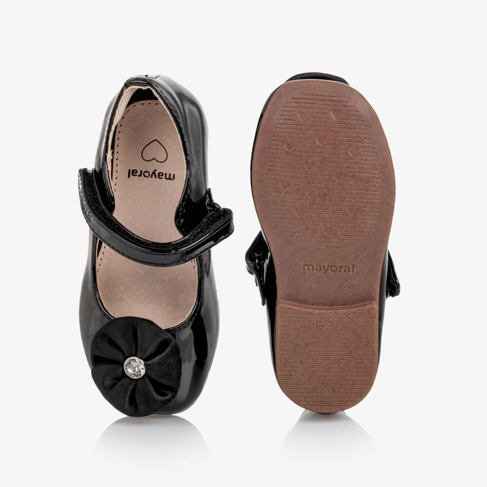 Mayoral-Toddler Girls Black Patent Shoes with Embellished Flower | Childrensalon