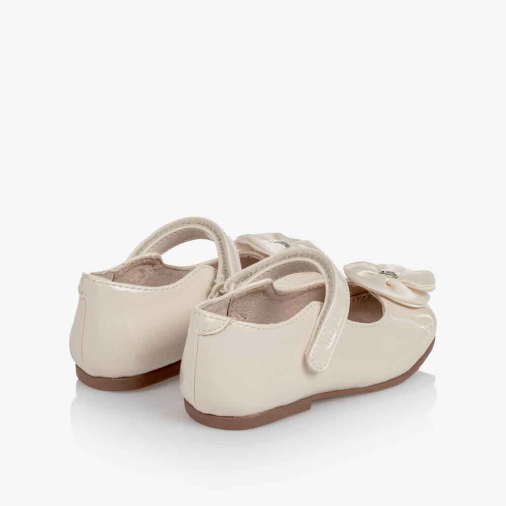 Mayoral-Toddler Girls Ivory Patent Shoes with Embellished Flower | Childrensalon