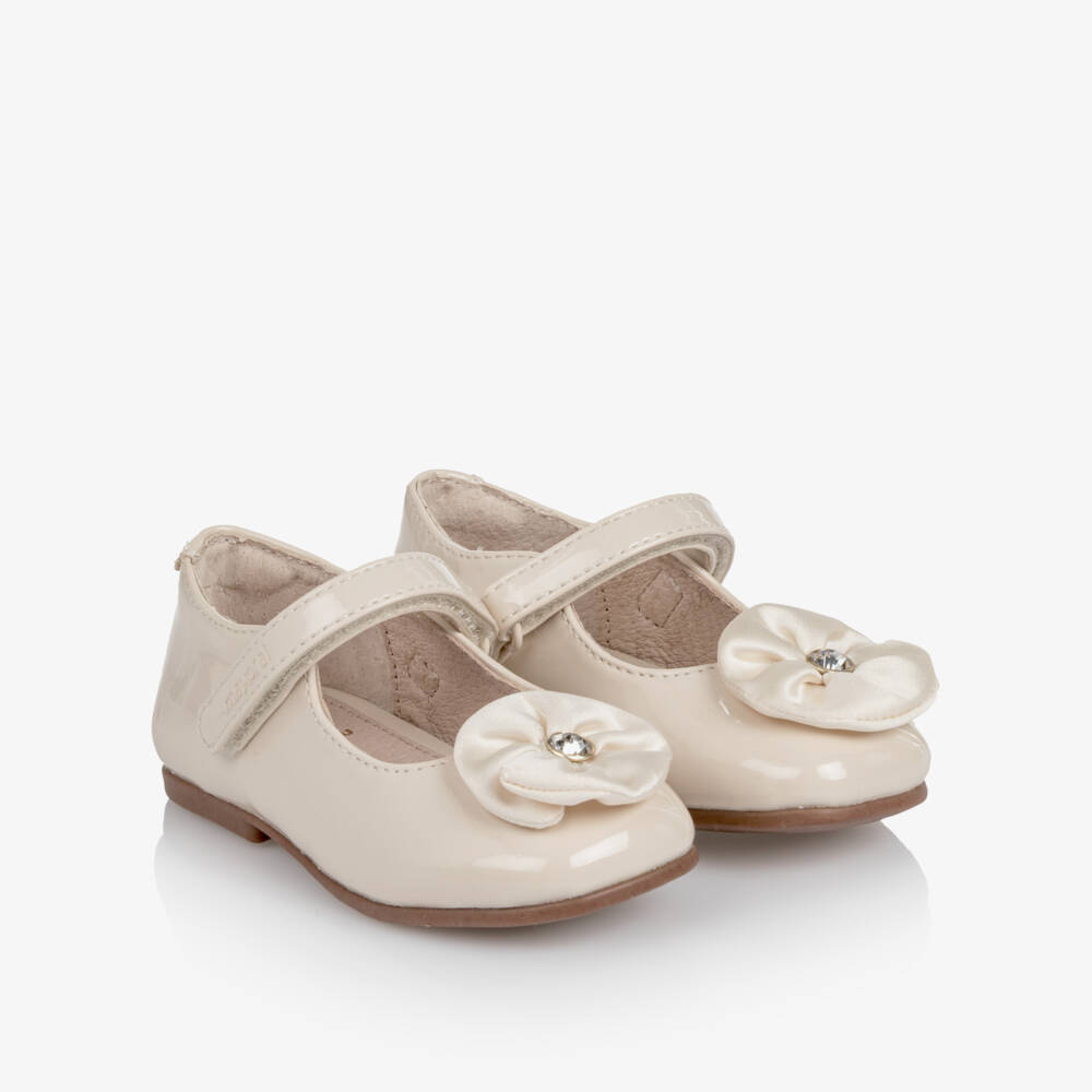 Mayoral-Toddler Girls Ivory Patent Shoes with Embellished Flower | Childrensalon