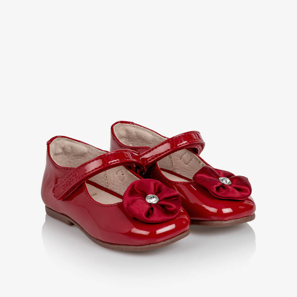Mayoral-Toddler Girls Red Patent Shoes with Embellished Flower | Childrensalon