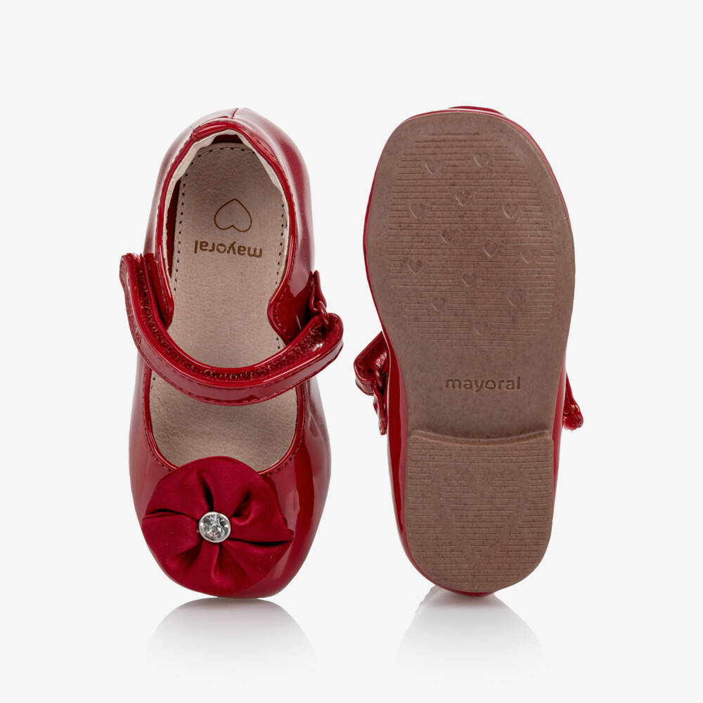 Mayoral-Toddler Girls Red Patent Shoes with Embellished Flower | Childrensalon
