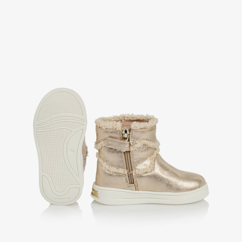 Mayoral-Toddler Girls Shimmery Gold Faux Leather Ankle Boots | Childrensalon