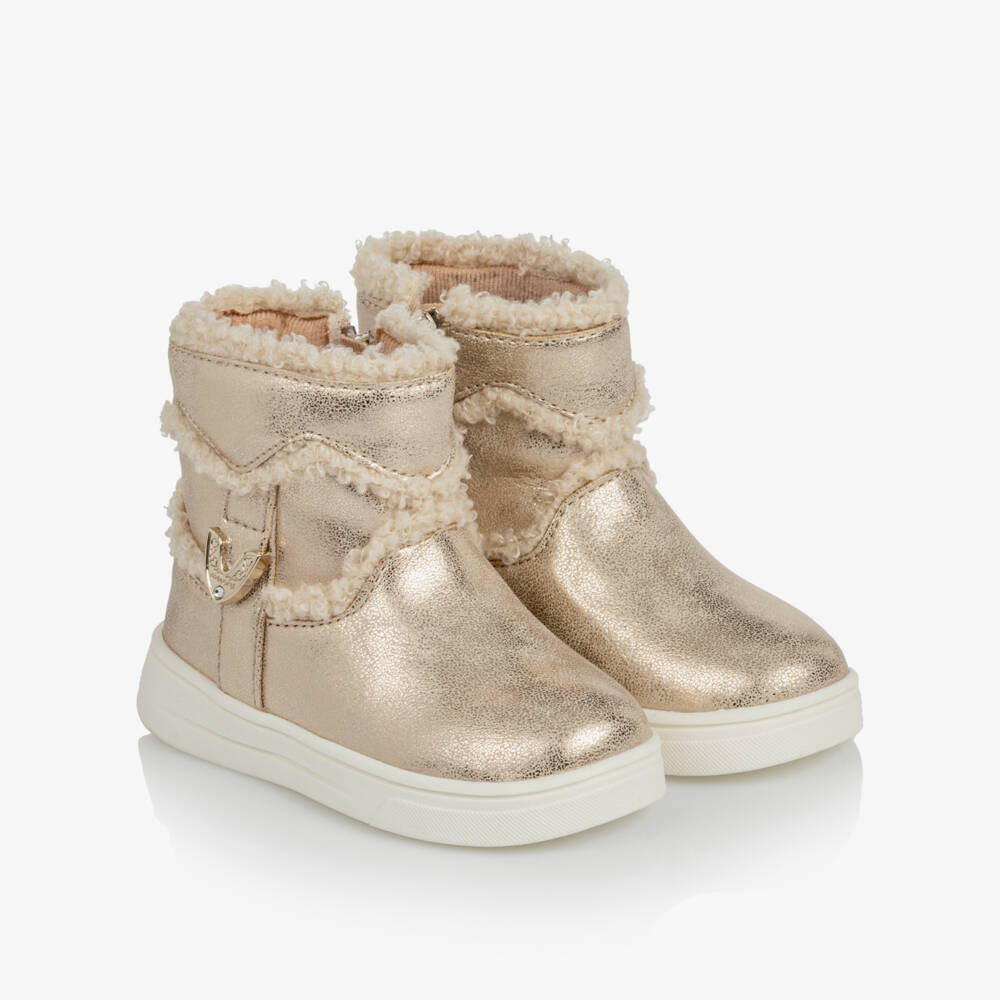 Mayoral-Toddler Girls Shimmery Gold Faux Leather Ankle Boots | Childrensalon