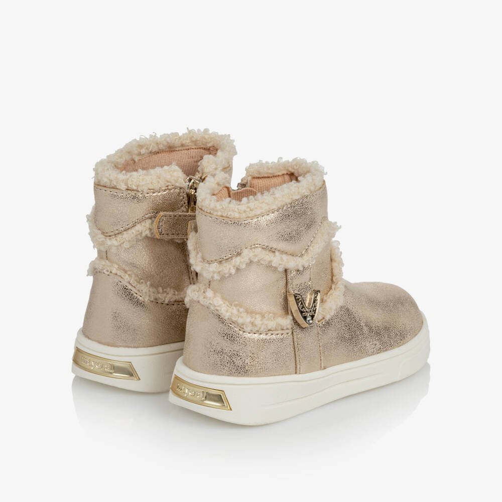 Mayoral-Toddler Girls Shimmery Gold Faux Leather Ankle Boots | Childrensalon