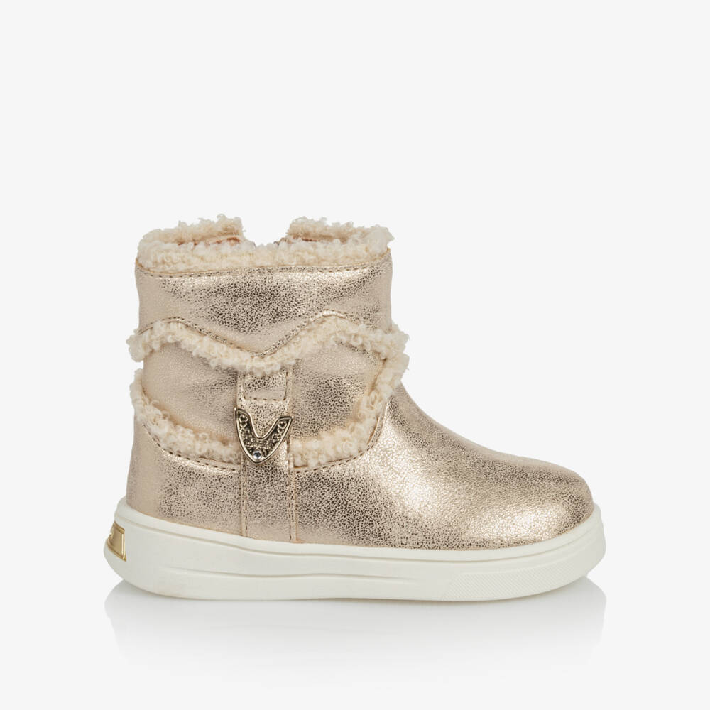 Mayoral-Toddler Girls Shimmery Gold Faux Leather Ankle Boots | Childrensalon