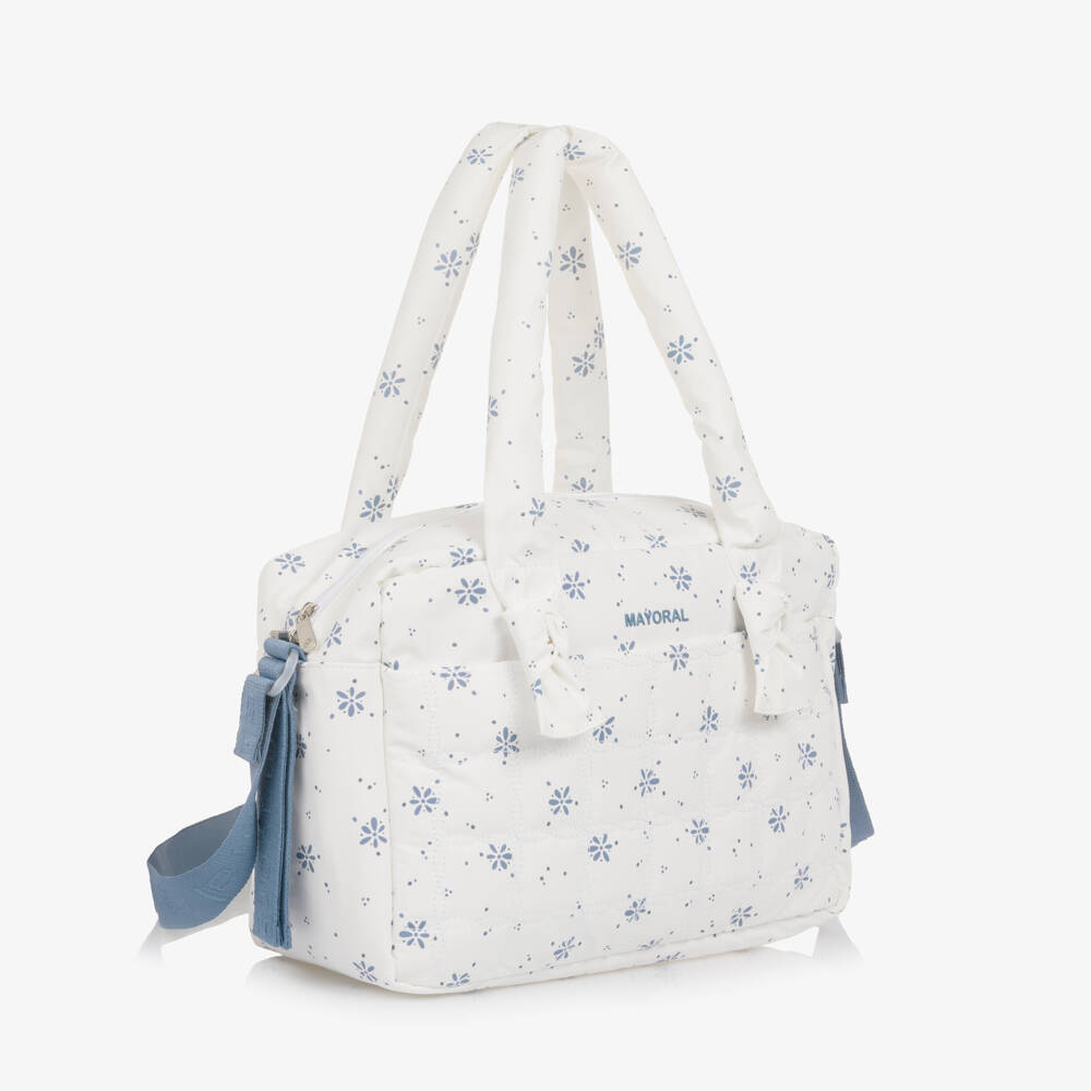Mayoral Newborn-White & Blue Floral Print Changing Bag (38cm) | Childrensalon