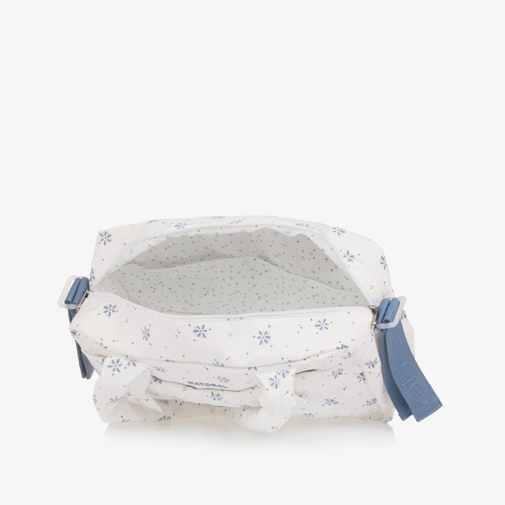 Mayoral Newborn-White & Blue Floral Print Changing Bag (38cm) | Childrensalon