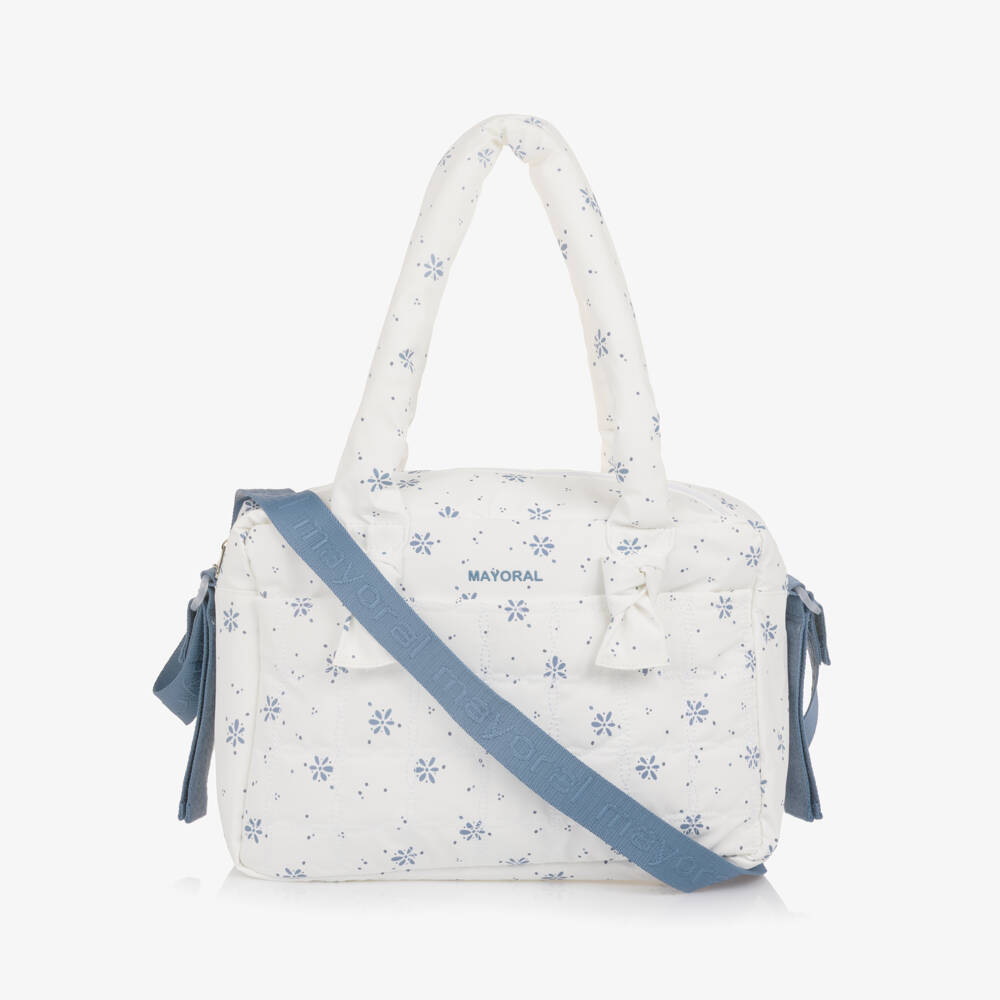 Mayoral Newborn-White & Blue Floral Print Changing Bag (38cm) | Childrensalon