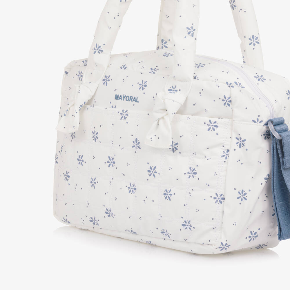 Mayoral Newborn-White & Blue Floral Print Changing Bag (38cm) | Childrensalon