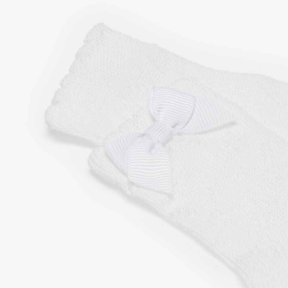 Mayoral Newborn-Baby Girls White Cotton Socks with Bow Trim | Childrensalon