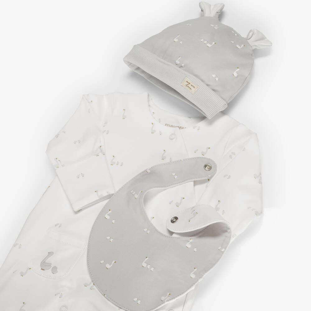 Mayoral Newborn-طقم أفارول بطبعة بط قطن لون أبيض للرضع | Childrensalon
