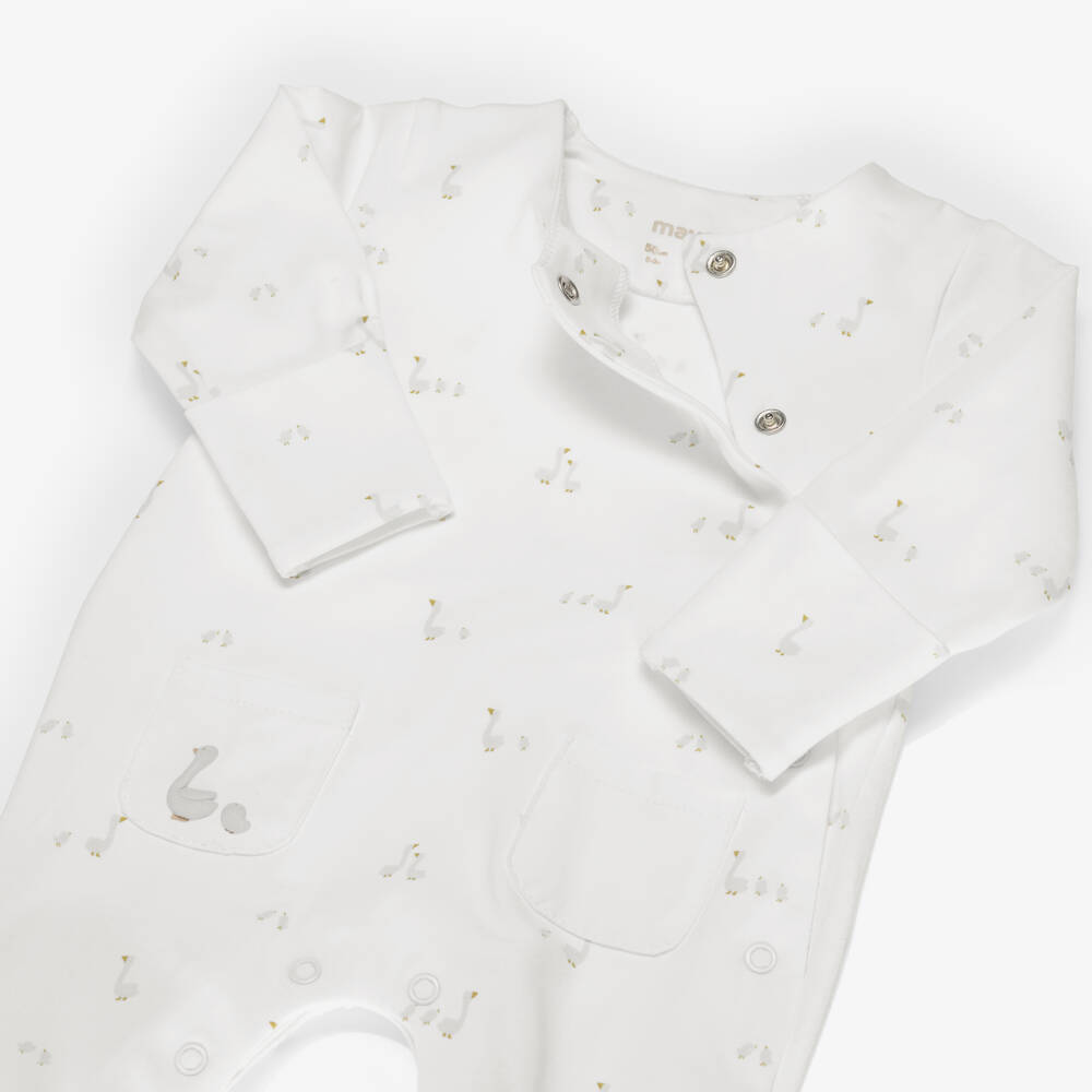Mayoral Newborn-طقم أفارول بطبعة بط قطن لون أبيض للرضع | Childrensalon