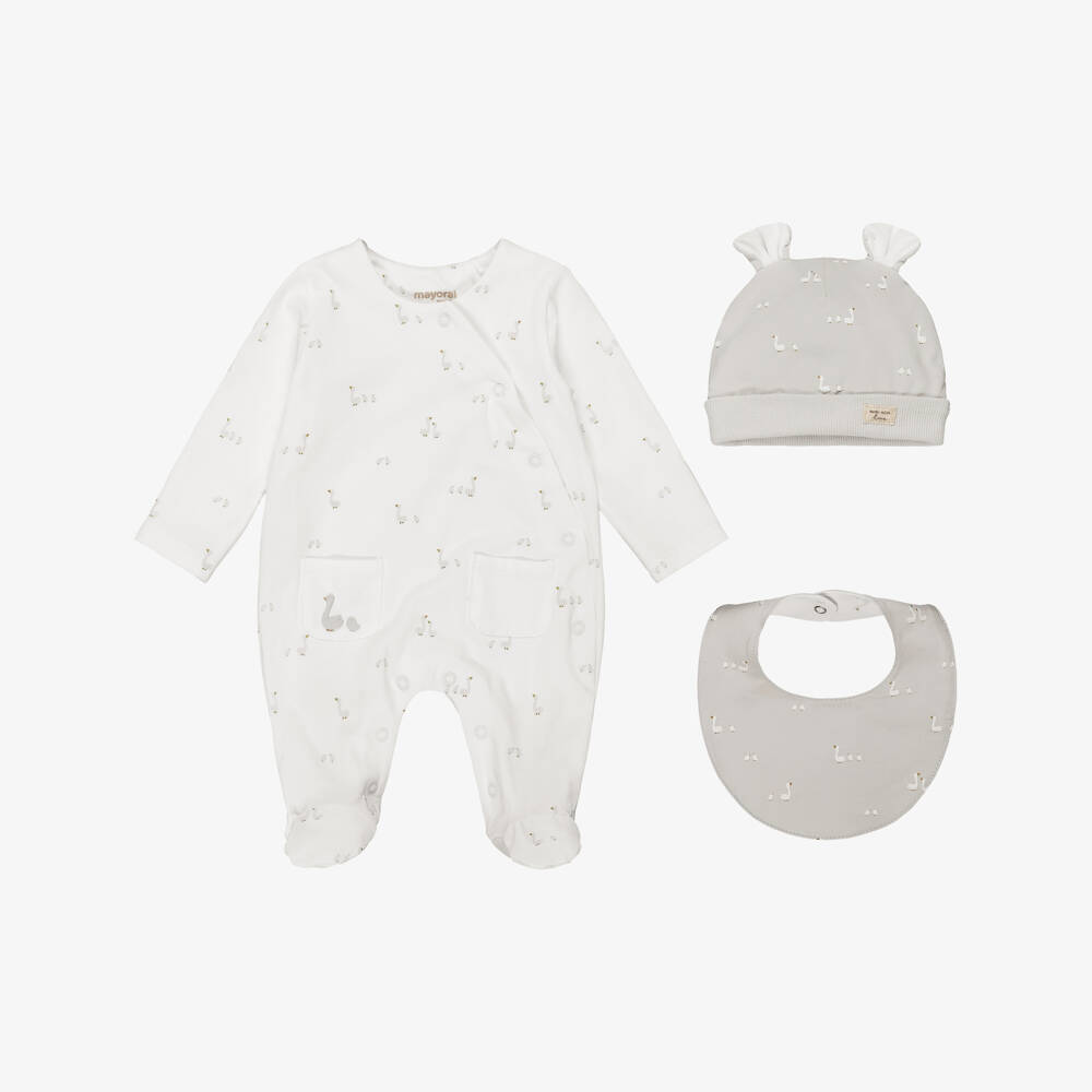 Mayoral Newborn-طقم أفارول بطبعة بط قطن لون أبيض للرضع | Childrensalon
