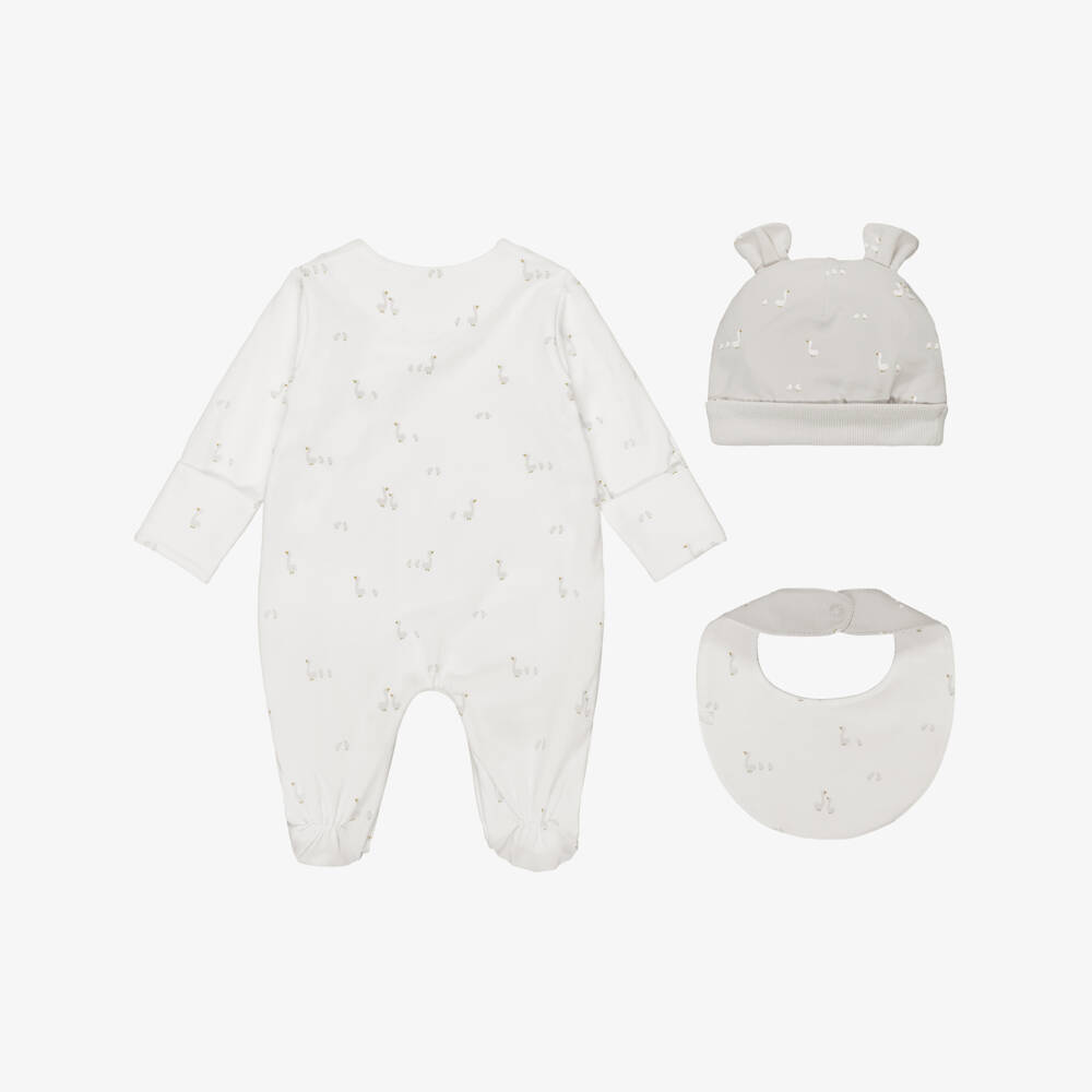 Mayoral Newborn-طقم أفارول بطبعة بط قطن لون أبيض للرضع | Childrensalon