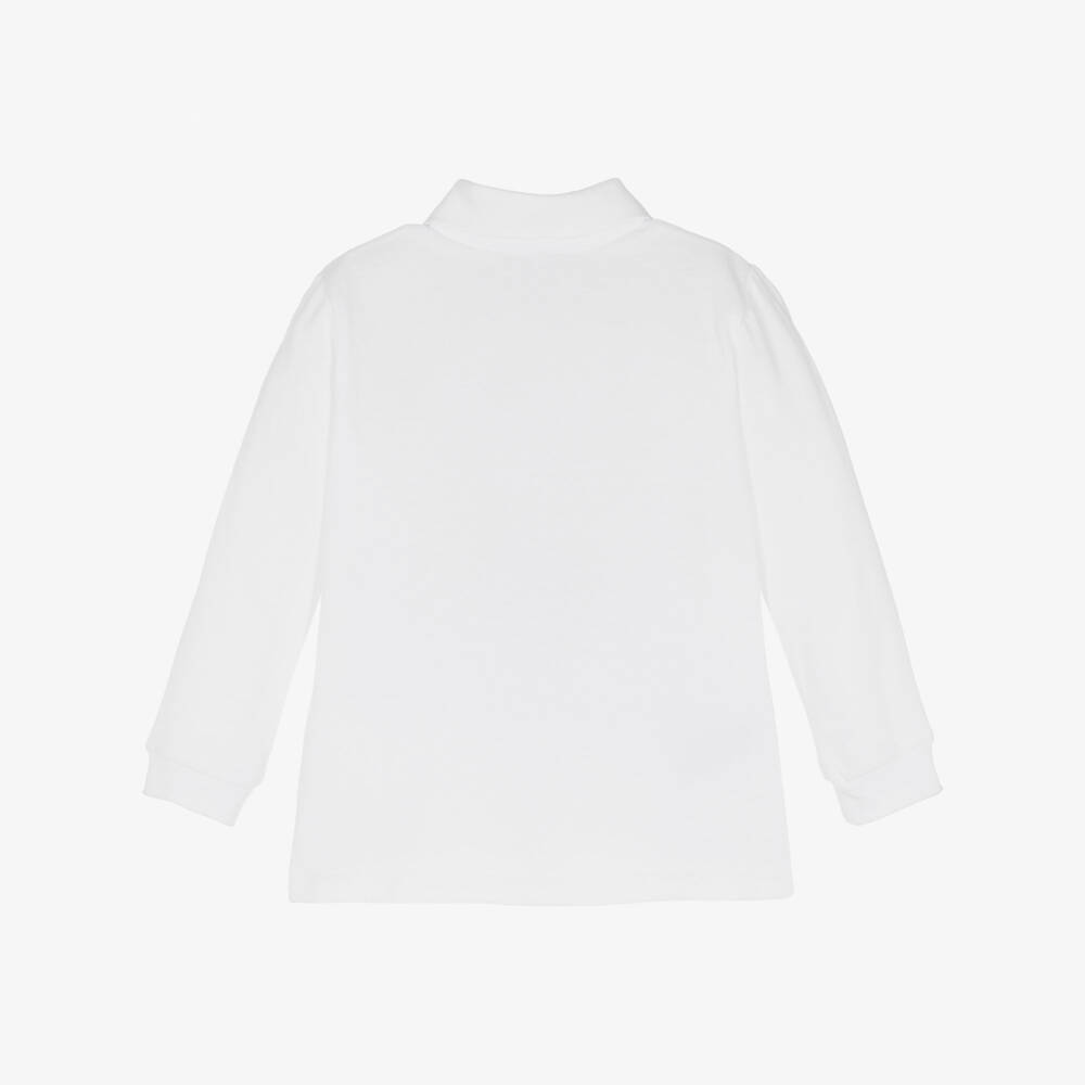Mayoral-White Cotton Piqué Long Sleeve Polo Shirt | Childrensalon