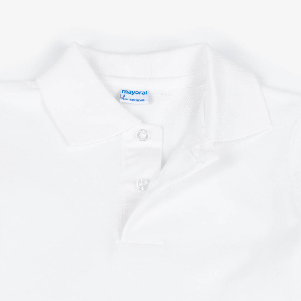 Mayoral-White Cotton Piqué Short Sleeve Polo Shirt | Childrensalon