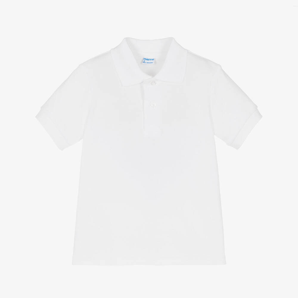 Mayoral-White Cotton Piqué Short Sleeve Polo Shirt | Childrensalon