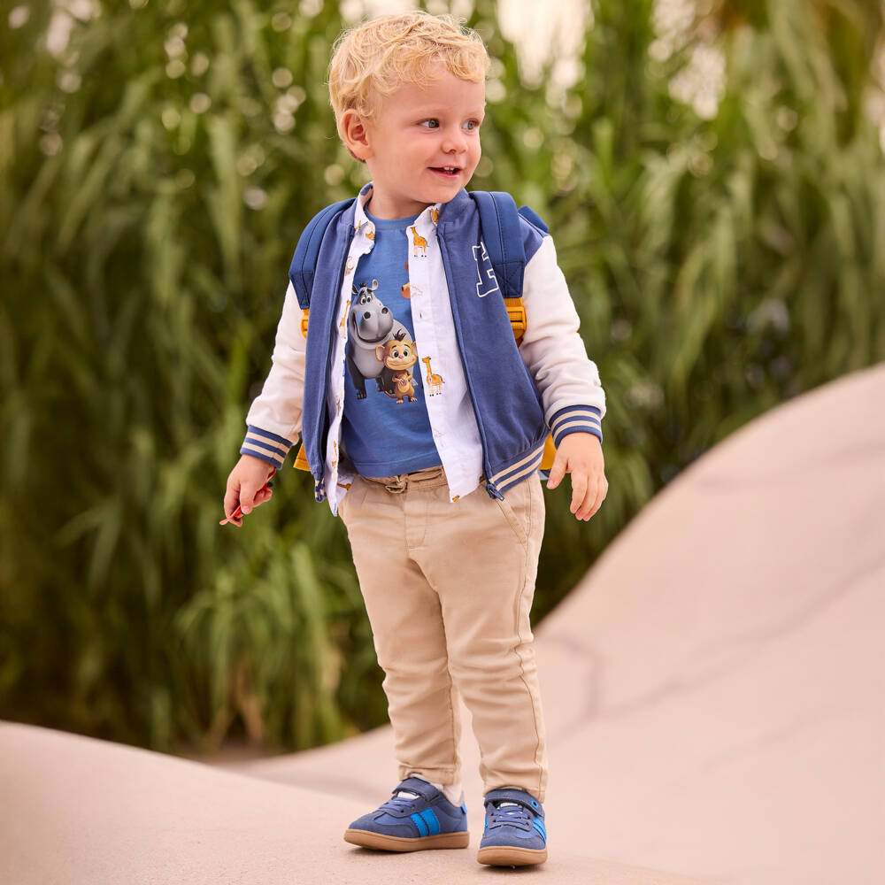 Mayoral-White Cotton Short Sleeve Shirt with Safari Animal Print | Childrensalon