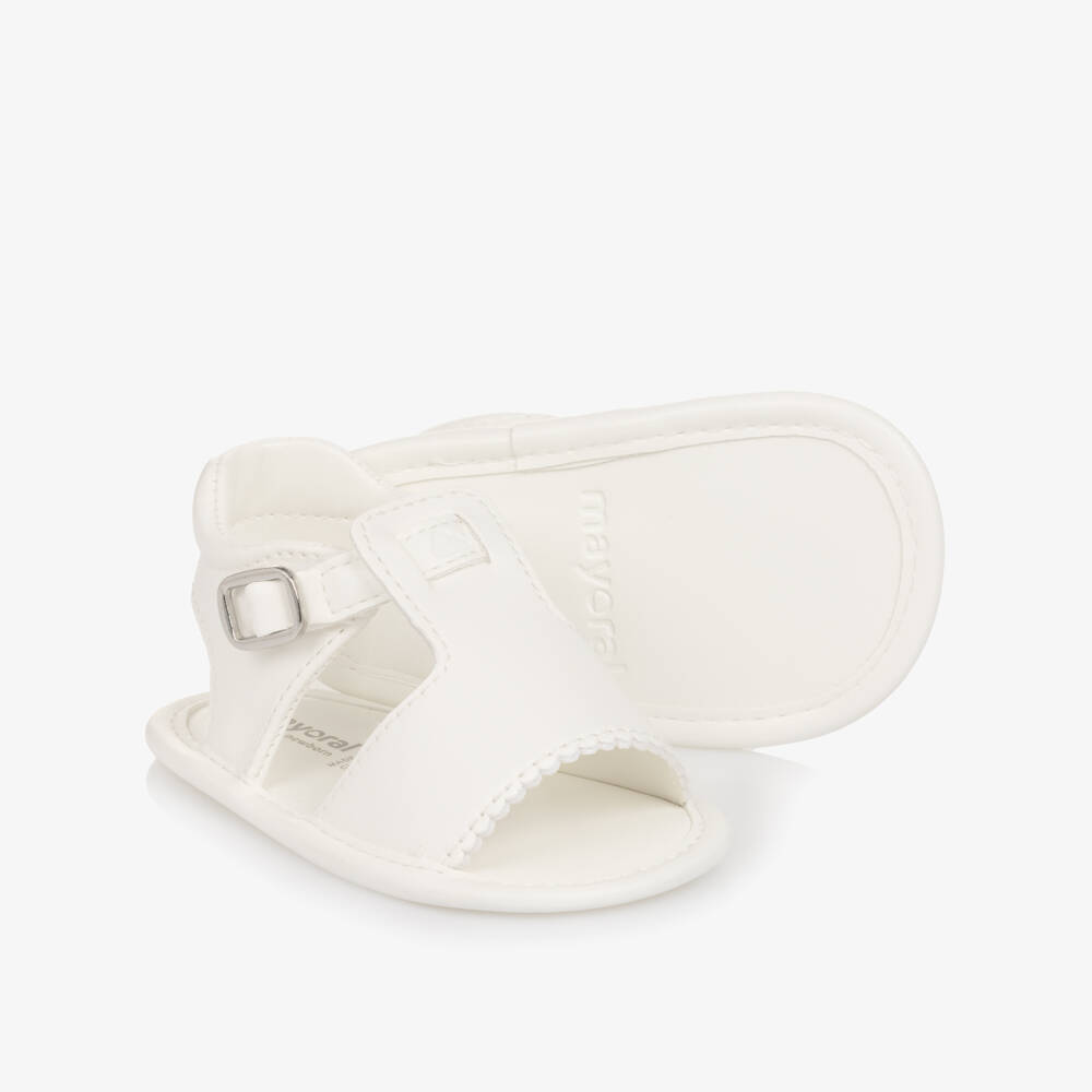 Mayoral Newborn-White Faux Leather Pre-Walker Sandals | Childrensalon