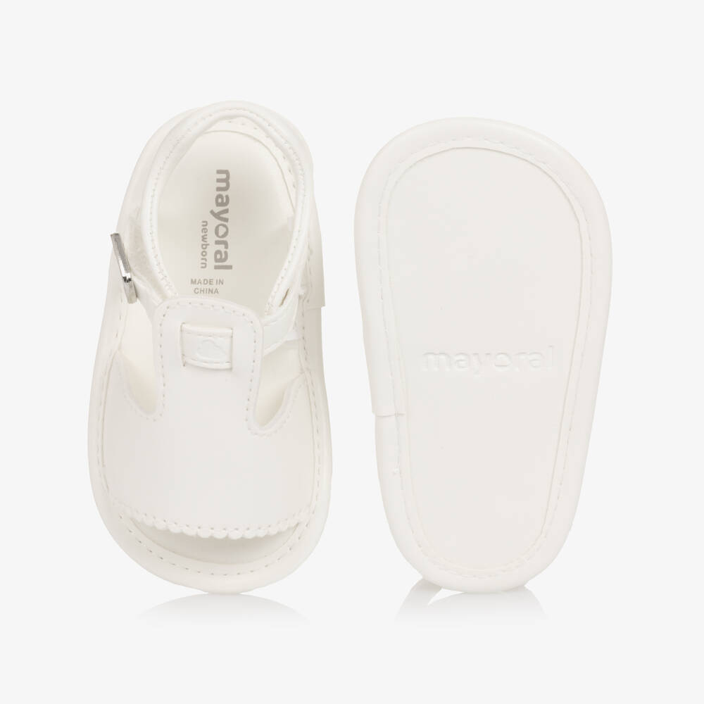 Mayoral Newborn-White Faux Leather Pre-Walker Sandals | Childrensalon