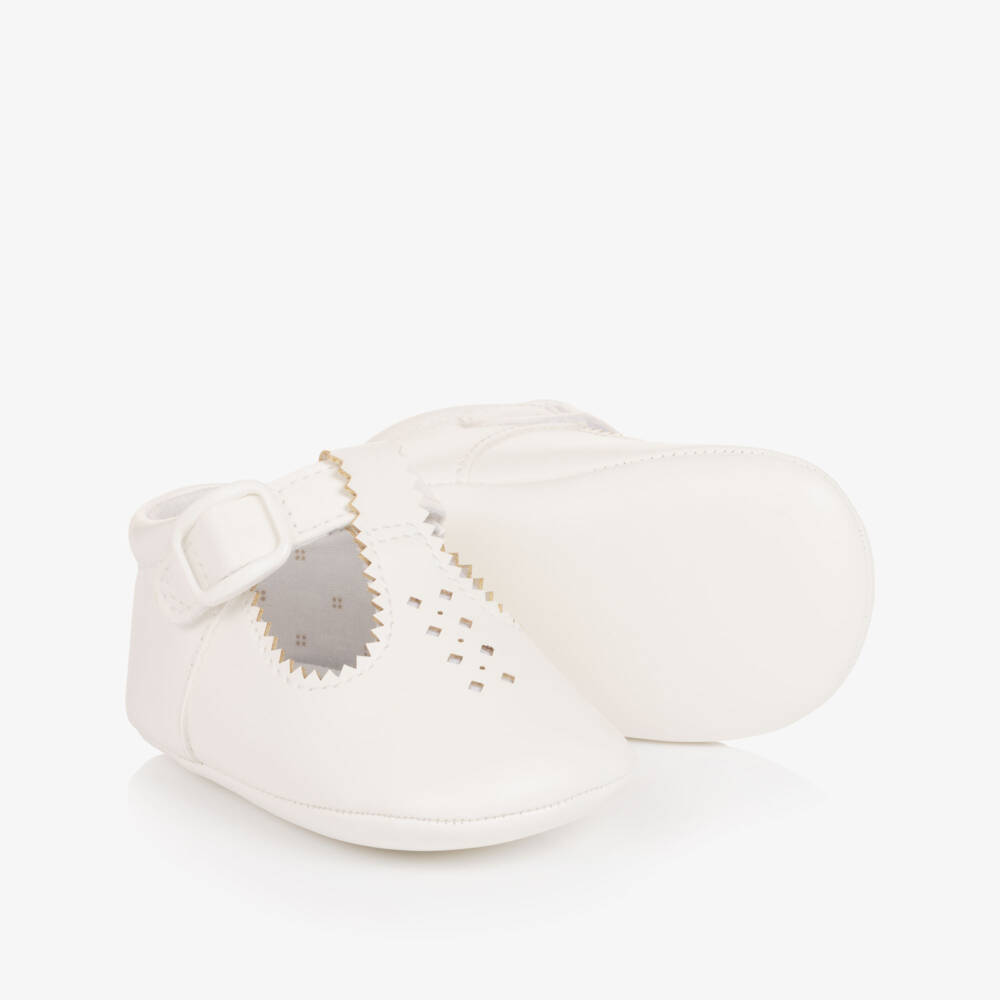 Mayoral Newborn-White Faux Leather Pre-Walker Shoes with Velcro Strap | Childrensalon