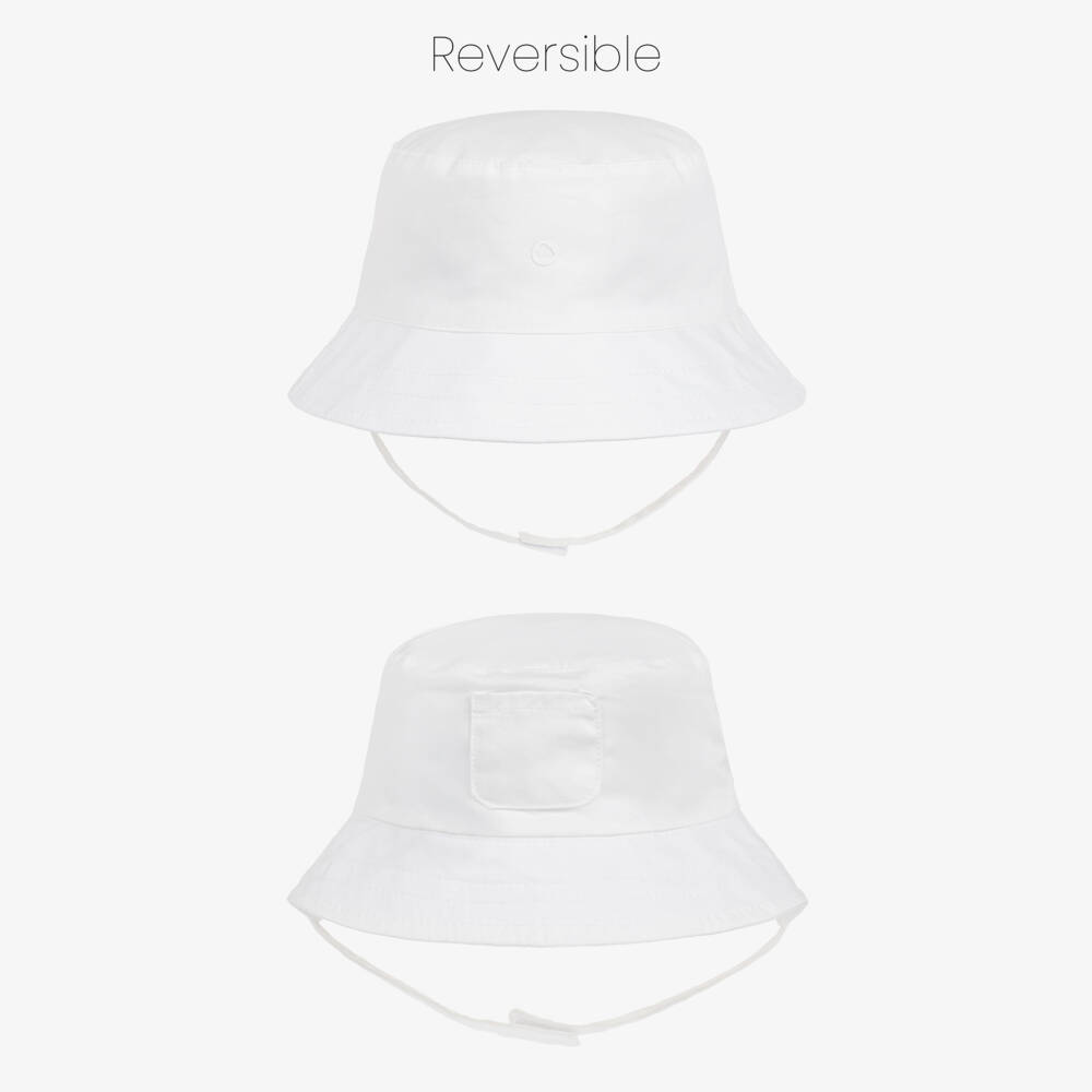 Mayoral Newborn-White Reversible Cotton Baby Hat | Childrensalon