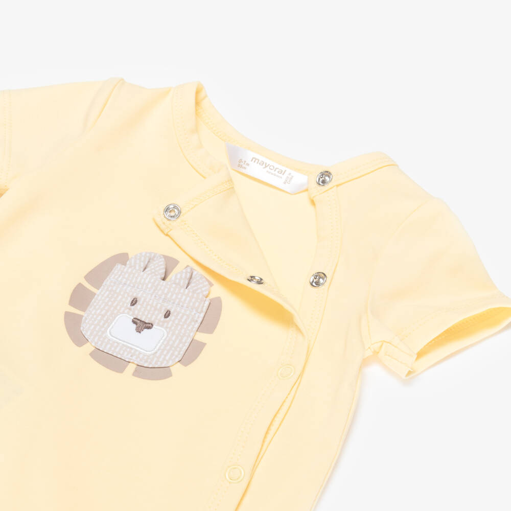 Mayoral Newborn-White & Yellow Cotton Baby Shorties with Jungle Animals (2 Pack) | Childrensalon