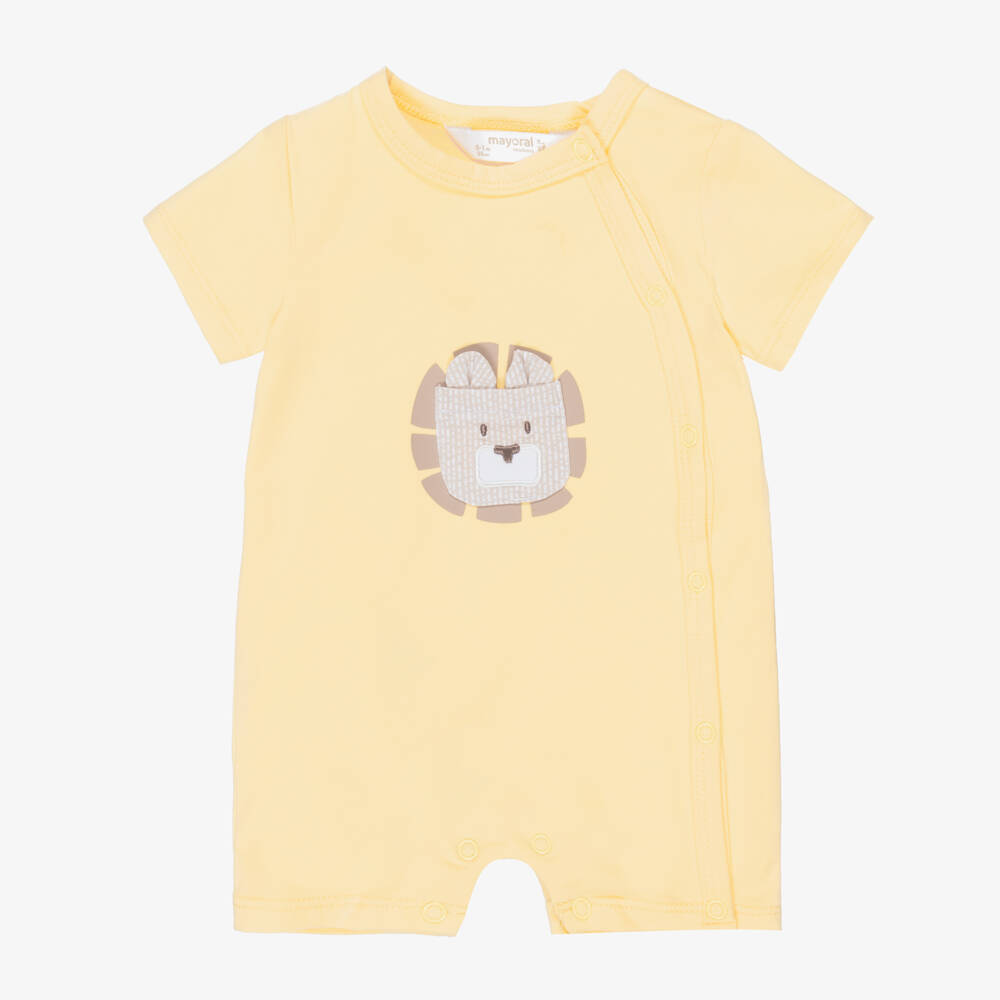 Mayoral Newborn-White & Yellow Cotton Baby Shorties with Jungle Animals (2 Pack) | Childrensalon
