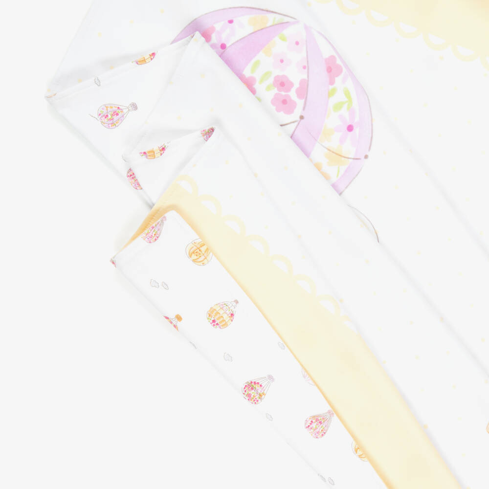 Mayoral Newborn-White & Yellow Reversible Blanket with Hot Air Balloons (90cm) | Childrensalon