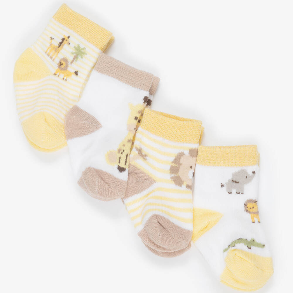 Mayoral Newborn-Yellow & Beige Safari Cotton Baby Socks (4 Pack) | Childrensalon