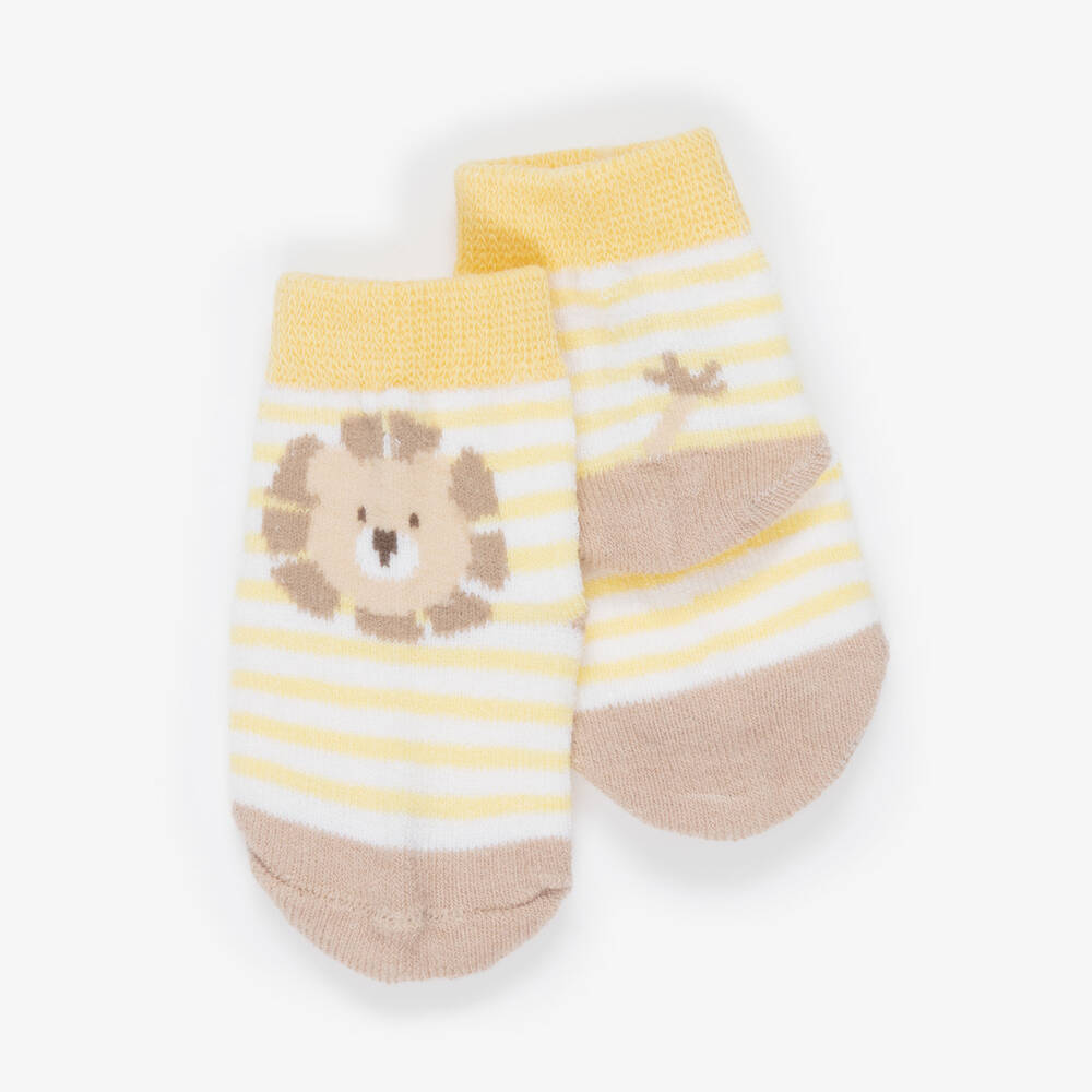 Mayoral Newborn-Yellow & Beige Safari Cotton Baby Socks (4 Pack) | Childrensalon