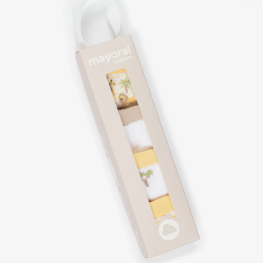 Mayoral Newborn-Yellow & Beige Safari Cotton Baby Socks (4 Pack) | Childrensalon