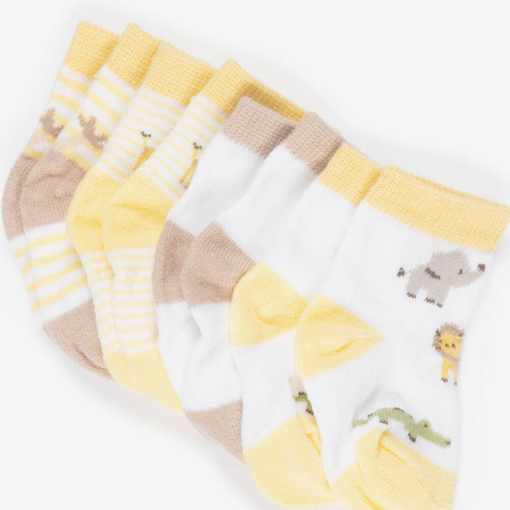 Mayoral Newborn-Yellow & Beige Safari Cotton Baby Socks (4 Pack) | Childrensalon