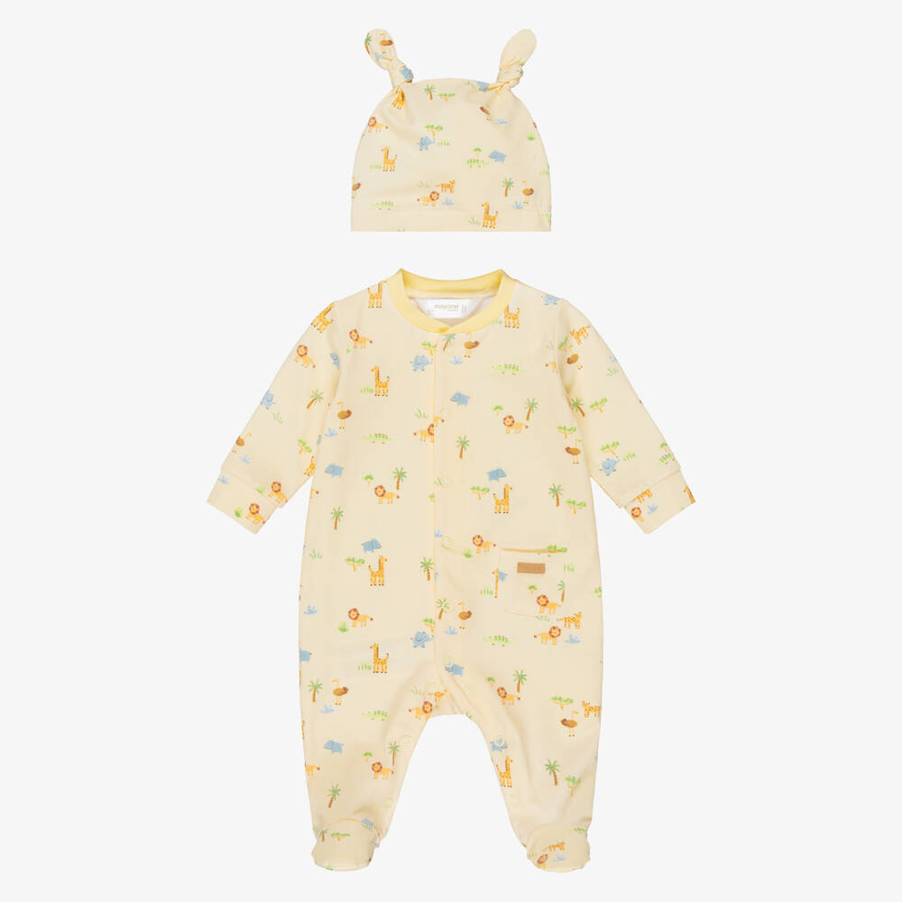 Mayoral Для новорожденных-Yellow Cotton Safari Print Babysuit Set | Childrensalon