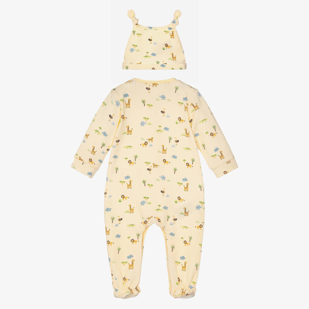 Mayoral Newborn-Yellow Cotton Safari Print Babysuit Set | Childrensalon