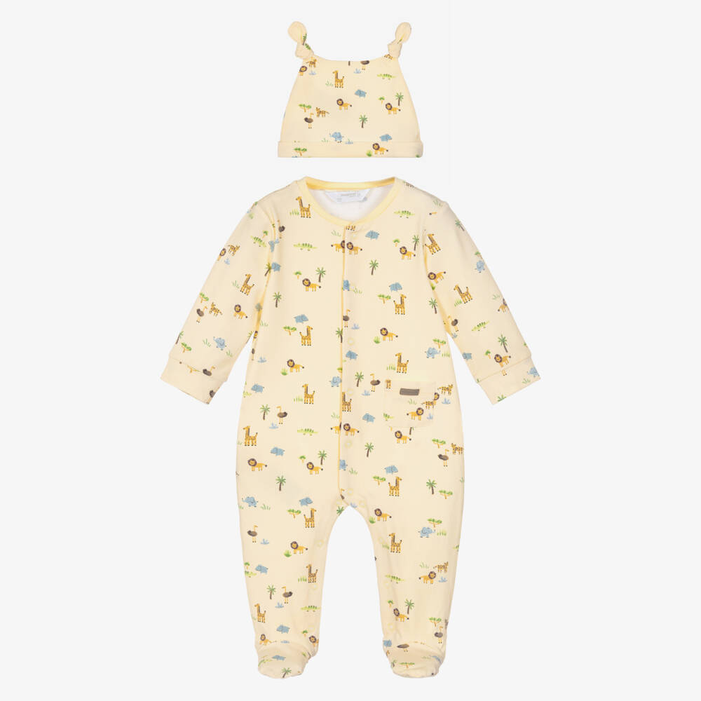 Mayoral Newborn-طقم أفارول بطبعة سفاري قطن لون أصفر للرضع | Childrensalon