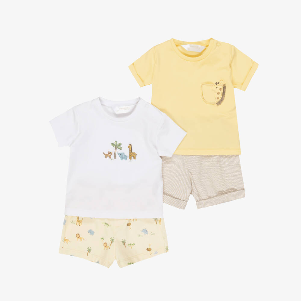 Mayoral Для новорожденных-Yellow Cotton Shorts Set with Safari Animals | Childrensalon