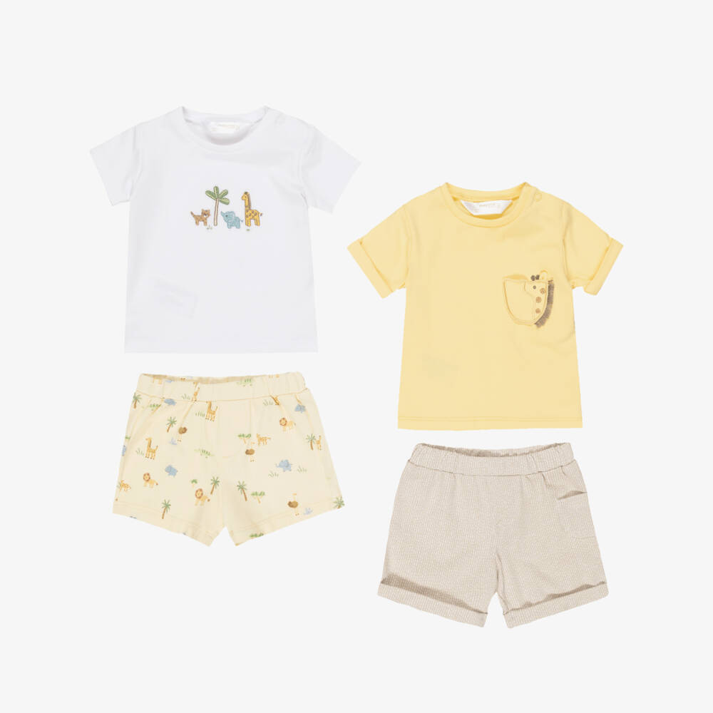 Mayoral Для новорожденных-Yellow Cotton Shorts Set with Safari Animals | Childrensalon