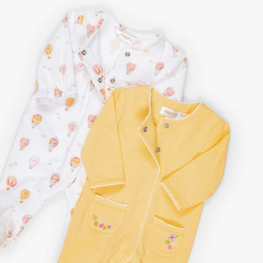 Mayoral Newborn-أفرول بيبي غرو بطبعة بالونات لون أبيض وأصفر (عدد 2) | Childrensalon