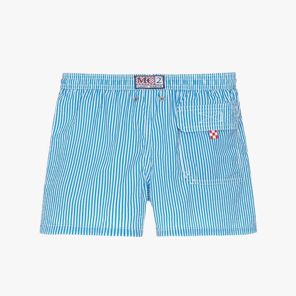 MC2 Saint Barth-شورت سباحة سيرساكر مقلم لون أزرق للأولاد | Childrensalon